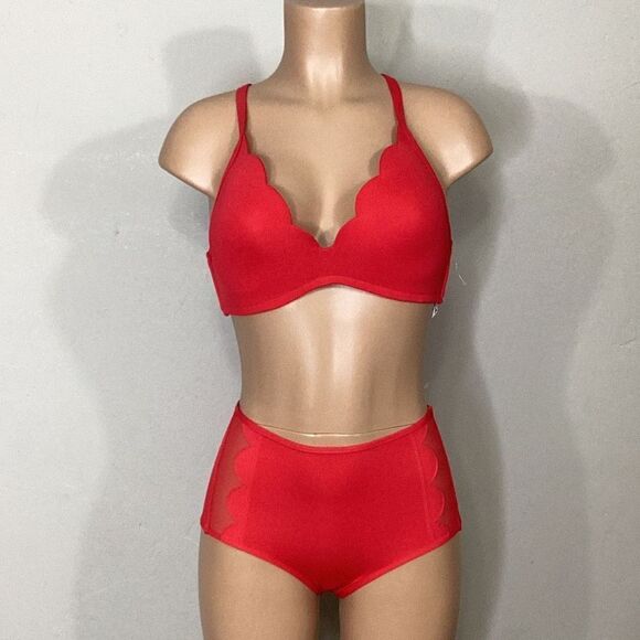 New. Seafolly red petal edge high rise bikini. USA SIZE 8DD/6-bottom - Picture 3 of 16